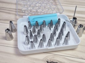 Set picos con bases y manga en caja acrilica